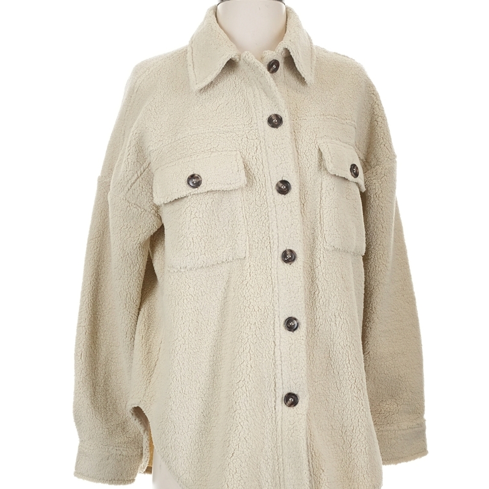 Pink Lily Cream Sherpa Shacket with Button Front